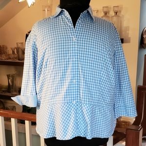 Lauren by Ralph Lauren Gingham Check Peplum Blouse